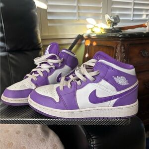 Purple and White High-Top Nike Jordans